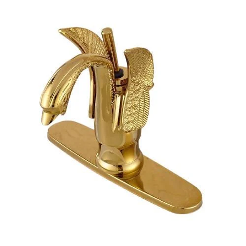 Golden Brass Swan Shape Deck Mount Vessel Basin Sink Tap -Bathlova