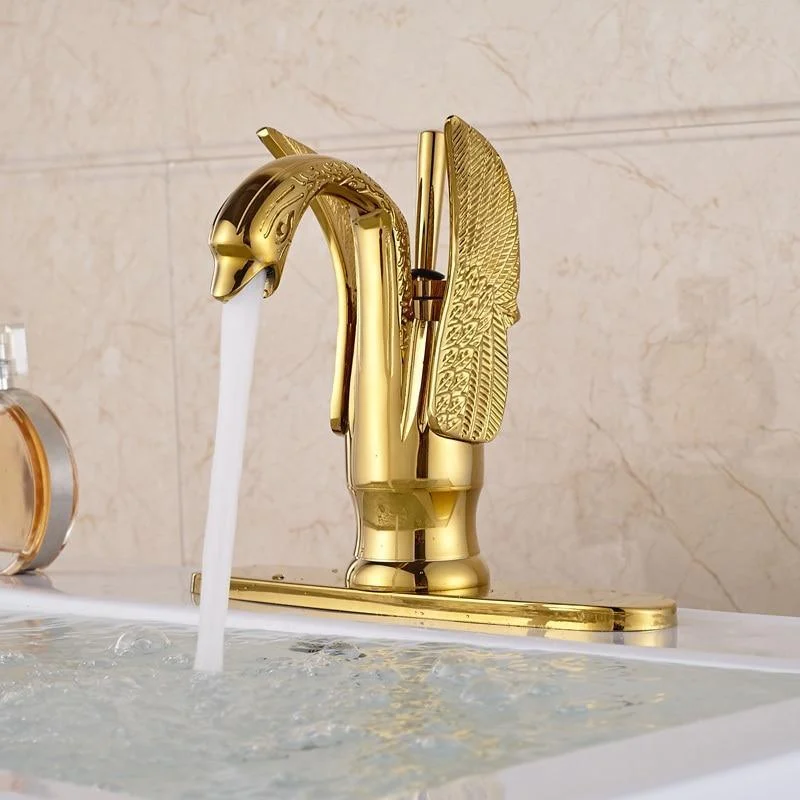 Golden Brass Swan Shape Deck Mount Vessel Basin Sink Tap -Bathlova