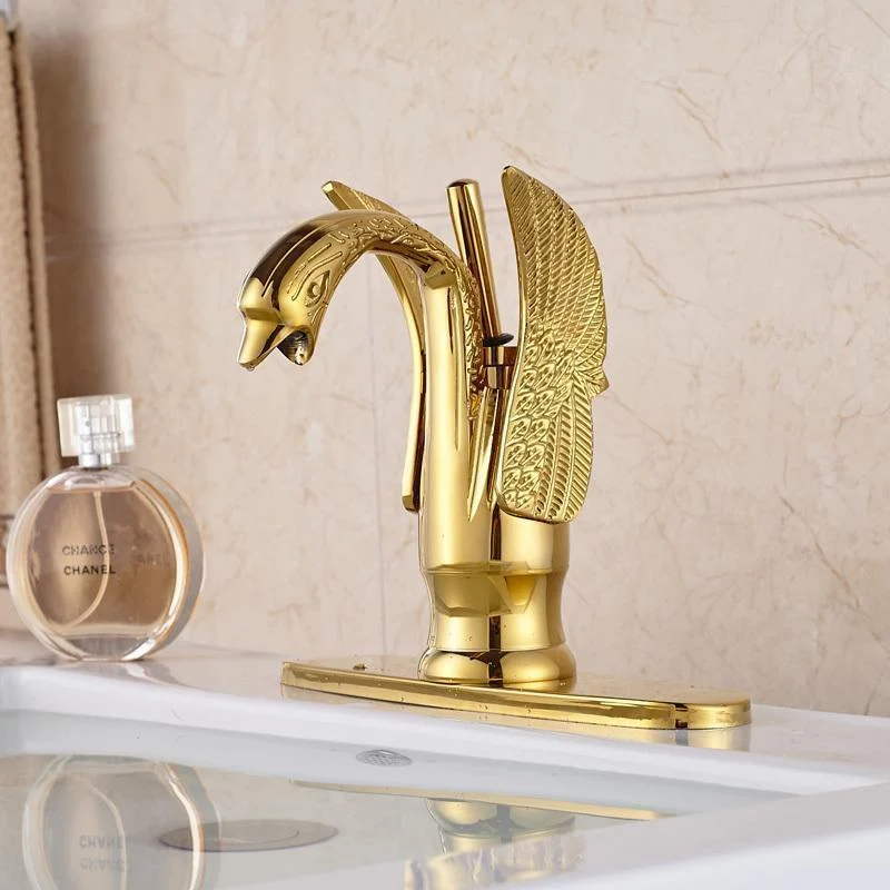 Golden Brass Swan Shape Deck Mount Vessel Basin Sink Tap -Bathlova