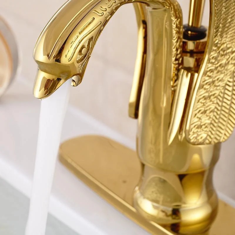 Golden Brass Swan Shape Deck Mount Vessel Basin Sink Tap -Bathlova