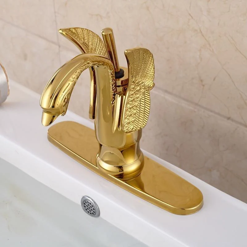 Golden Brass Swan Shape Deck Mount Vessel Basin Sink Tap -Bathlova