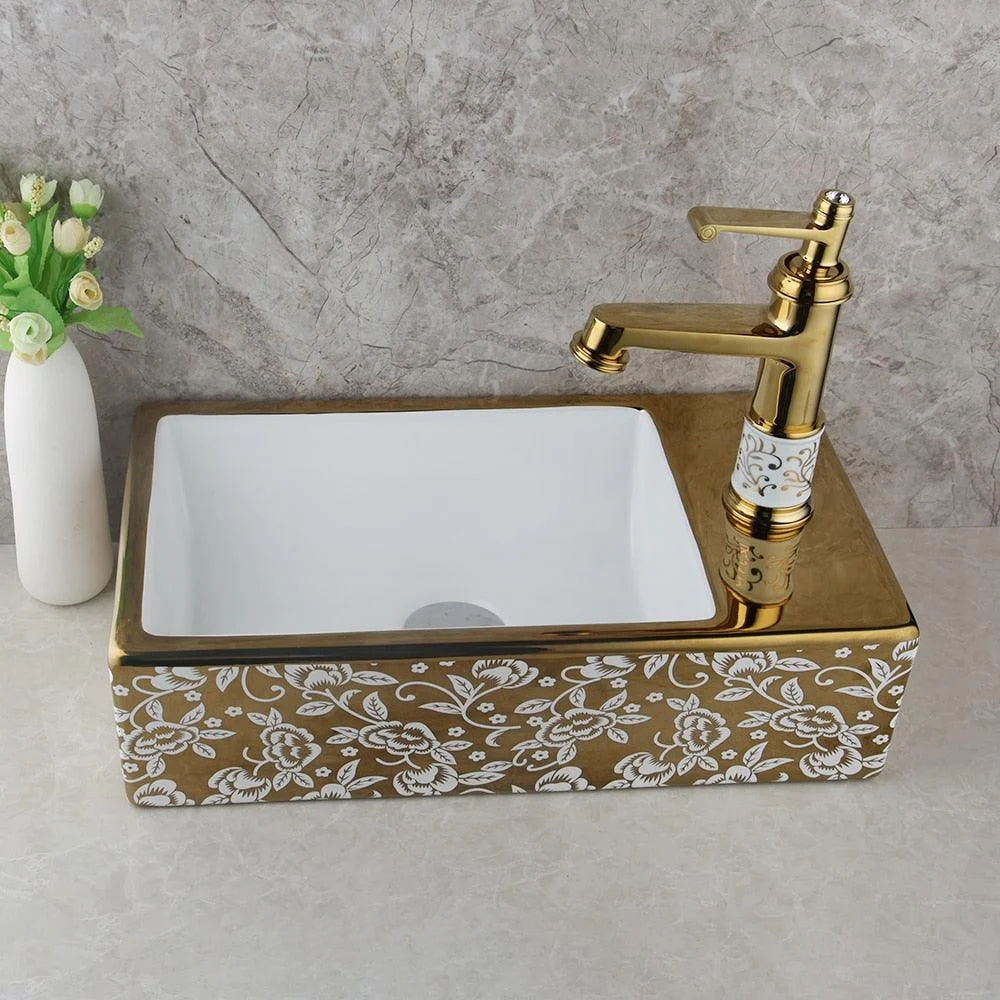 Golden Ceramic Basin Bathroom Sink European Style Washbasin Sink Bath -Bathlova