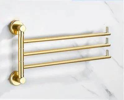 Golden Light Aluminum Wall Mounted Rotating Towel Rack Bath Rail Hanger -Bathlova