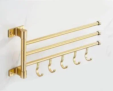 Golden Light Aluminum Wall Mounted Rotating Towel Rack Bath Rail Hanger -Bathlova