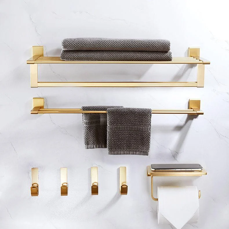 Golden Modern 5-Piece Bathroom Accessory Set Brushed Brass Towel Bar/Paper Holder -Bathlova