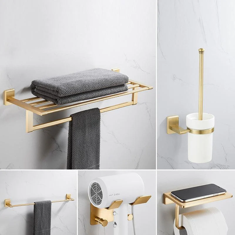 Golden Modern 5-Piece Bathroom Accessory Set Brushed Brass Towel Bar/Paper Holder -Bathlova