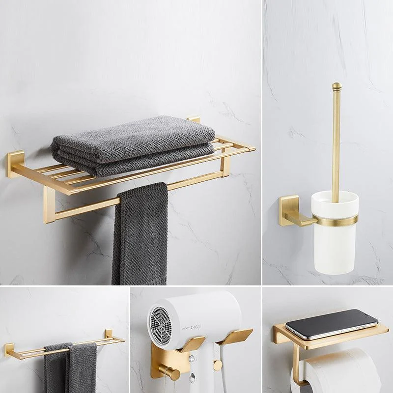 Golden Modern 5-Piece Bathroom Accessory Set Brushed Brass Towel Bar/Paper Holder -Bathlova