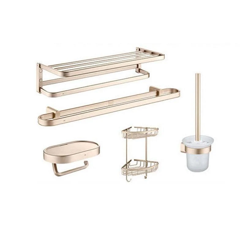 Golden Modern Bathroom Accessory Set Polished Brass Bath Shelf/Towel Bar/Robe Hooks -Bathlova