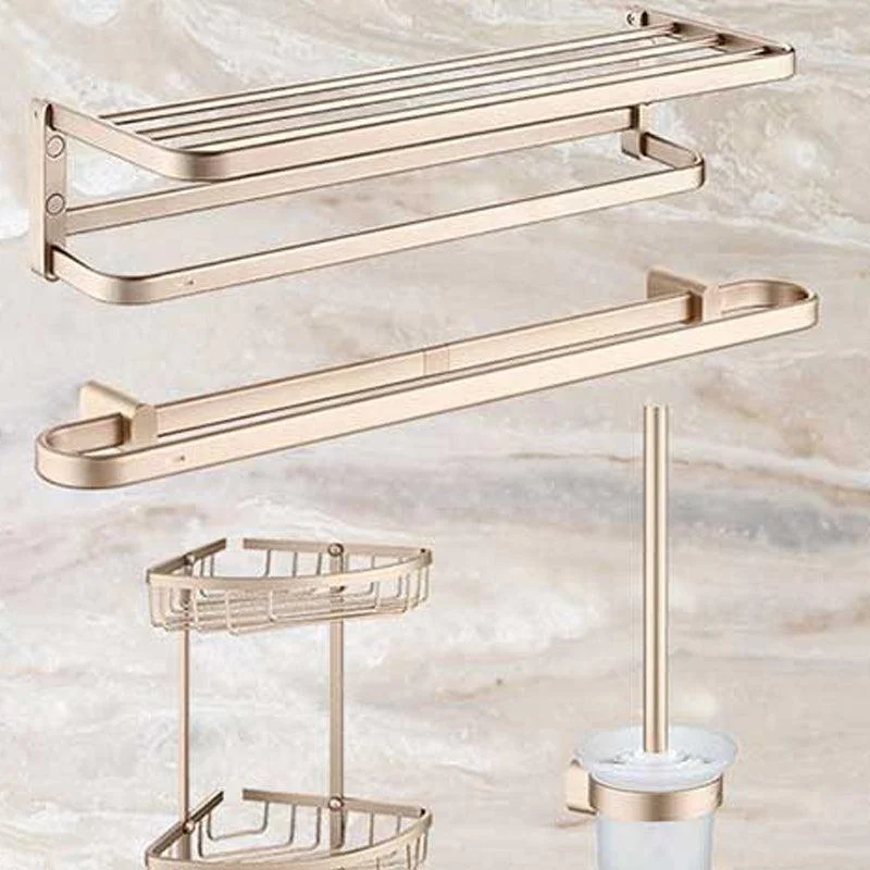 Golden Modern Bathroom Accessory Set Polished Brass Bath Shelf/Towel Bar/Robe Hooks -Bathlova