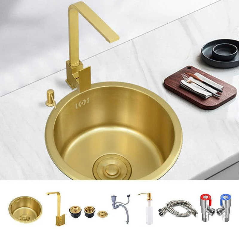 Golden Round Stainless Steel Drop-In Kitchen Sink with Drain Assembly -Bathlova