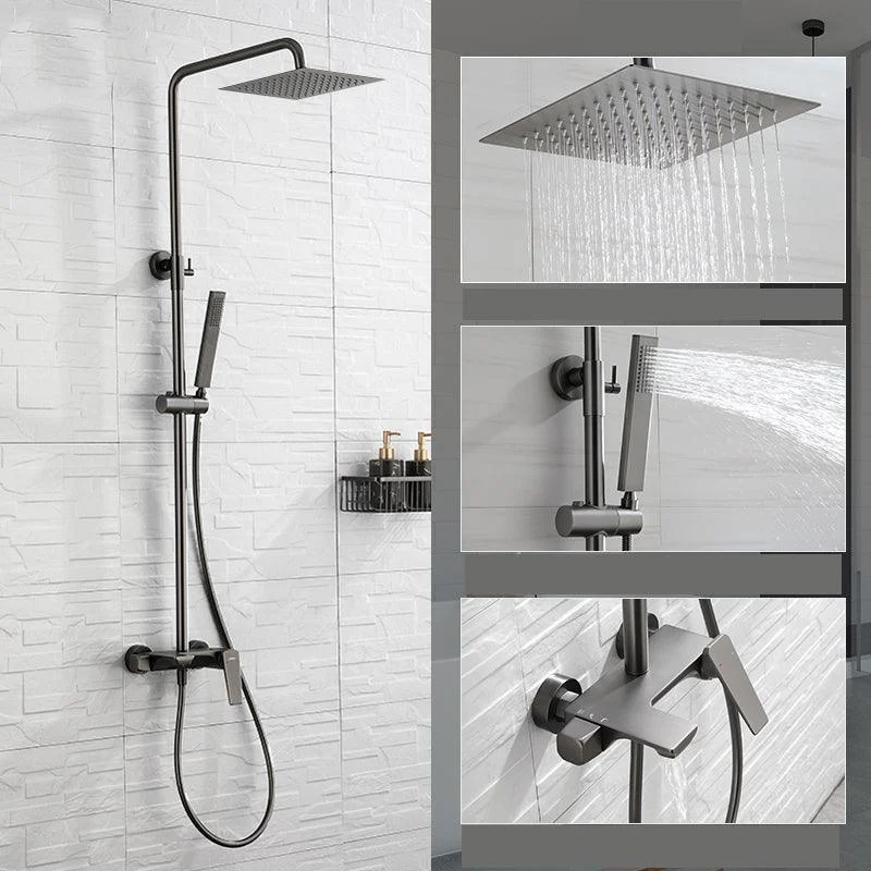 Grey Shower Set Knob Handle Handshower Wall Mounted Square Swivel Shower Set -Bathlova