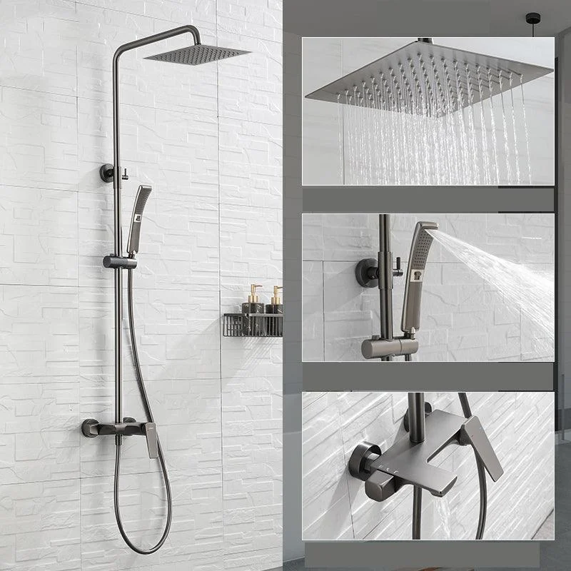 Grey Shower Set Knob Handle Handshower Wall Mounted Square Swivel Shower Set -Bathlova