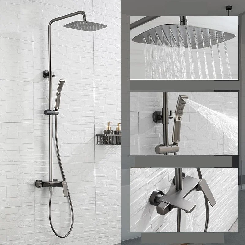 Grey Shower Set Knob Handle Handshower Wall Mounted Square Swivel Shower Set -Bathlova