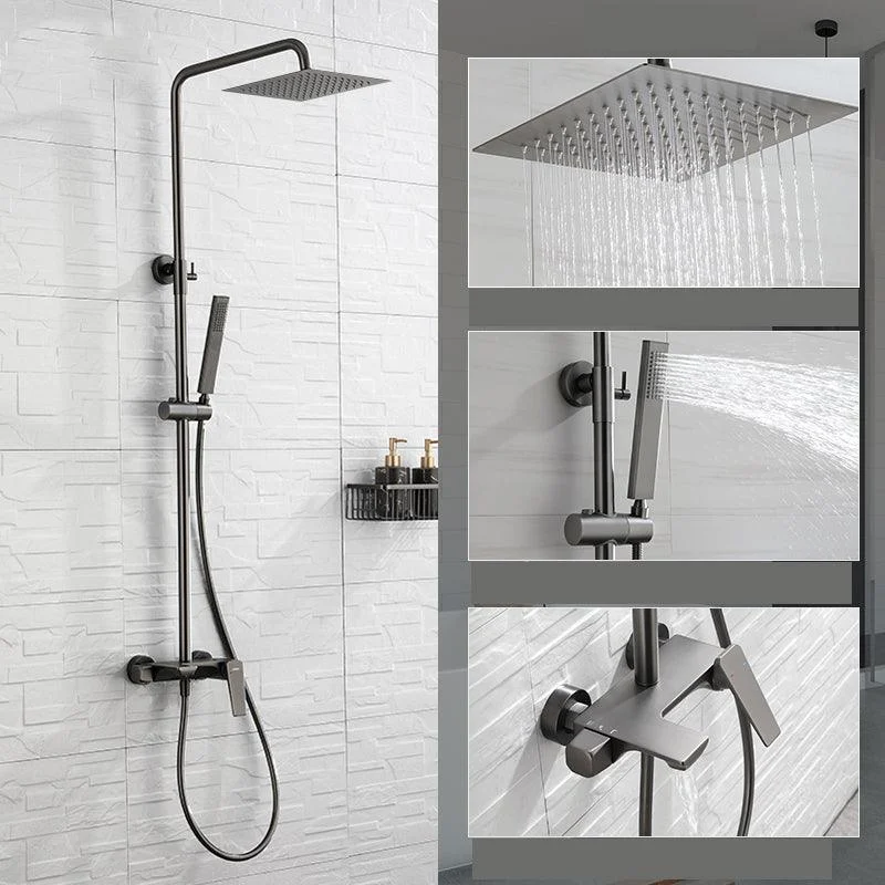 Grey Shower Set Knob Handle Handshower Wall Mounted Square Swivel Shower Set -Bathlova