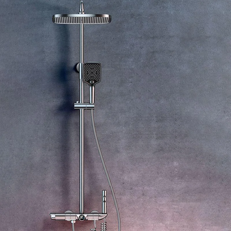 Grey Shower Set Thermostatic Button Intelligent Digital Display Bathroom Rain Shower Head -Bathlova