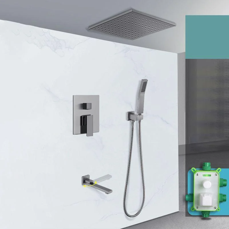 Grey Shower System Lever Handle Temperature Control Square Ceiling Mount Shower Set -Bathlova