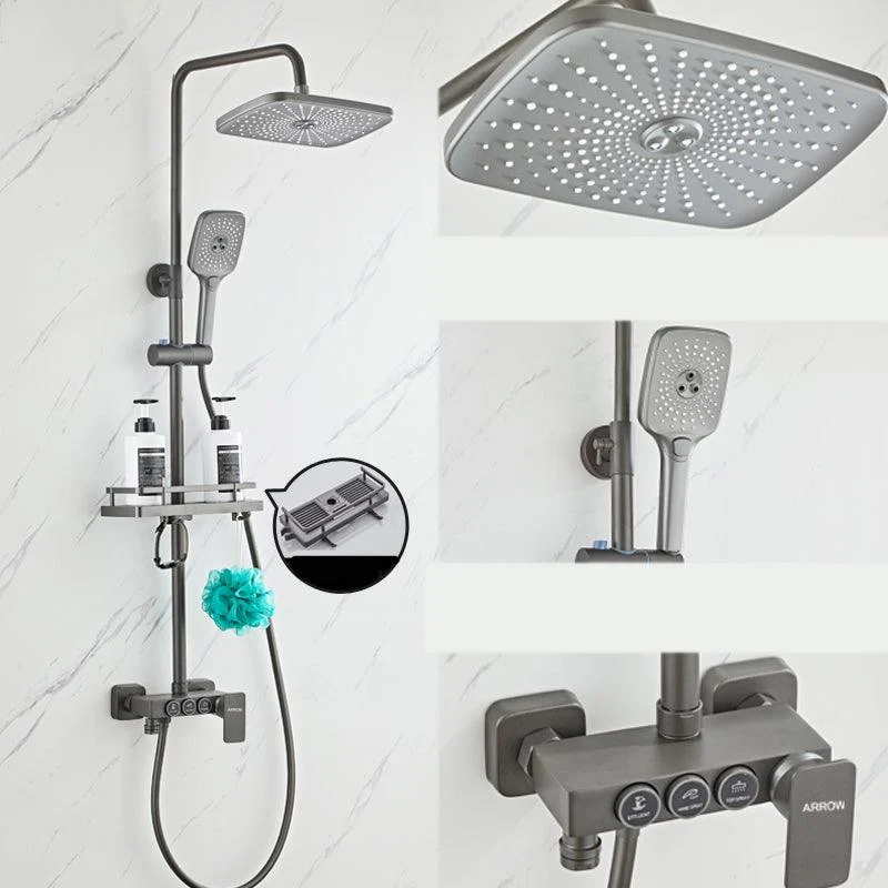 Grey Shower System Square Handheld Shower Head Wall Mounted Rain Shower System -Bathlova