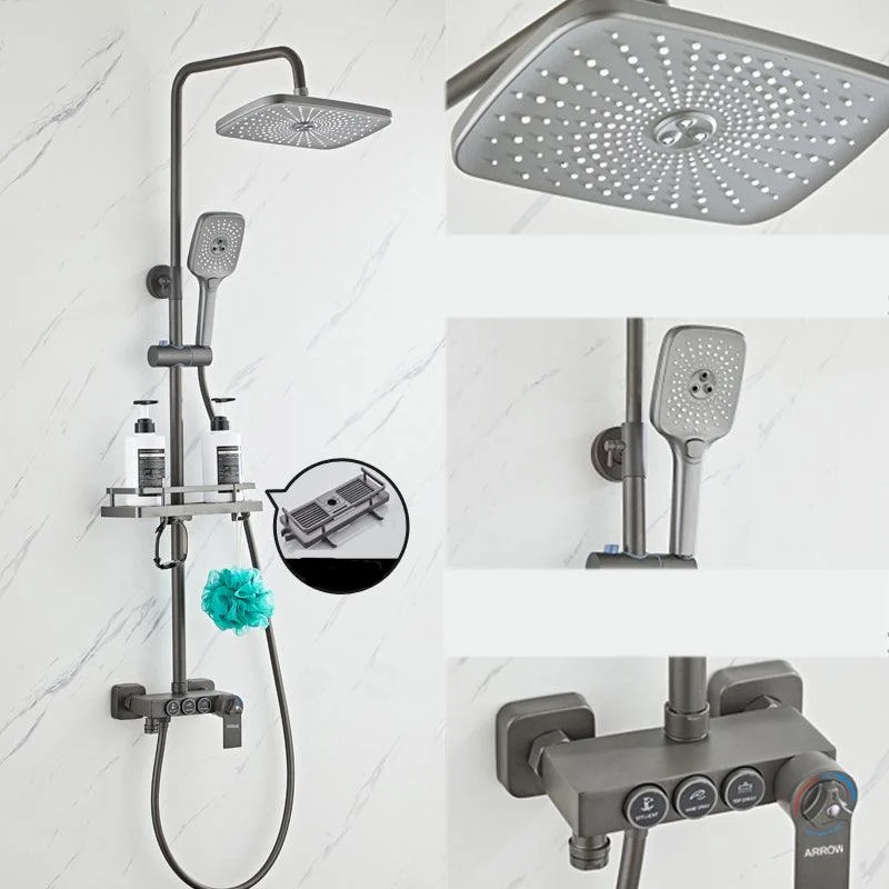 Grey Shower System Square Handheld Shower Head Wall Mounted Rain Shower System -Bathlova