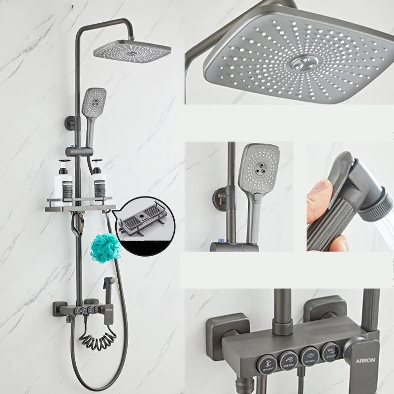 Grey Shower System Square Handheld Shower Head Wall Mounted Rain Shower System -Bathlova