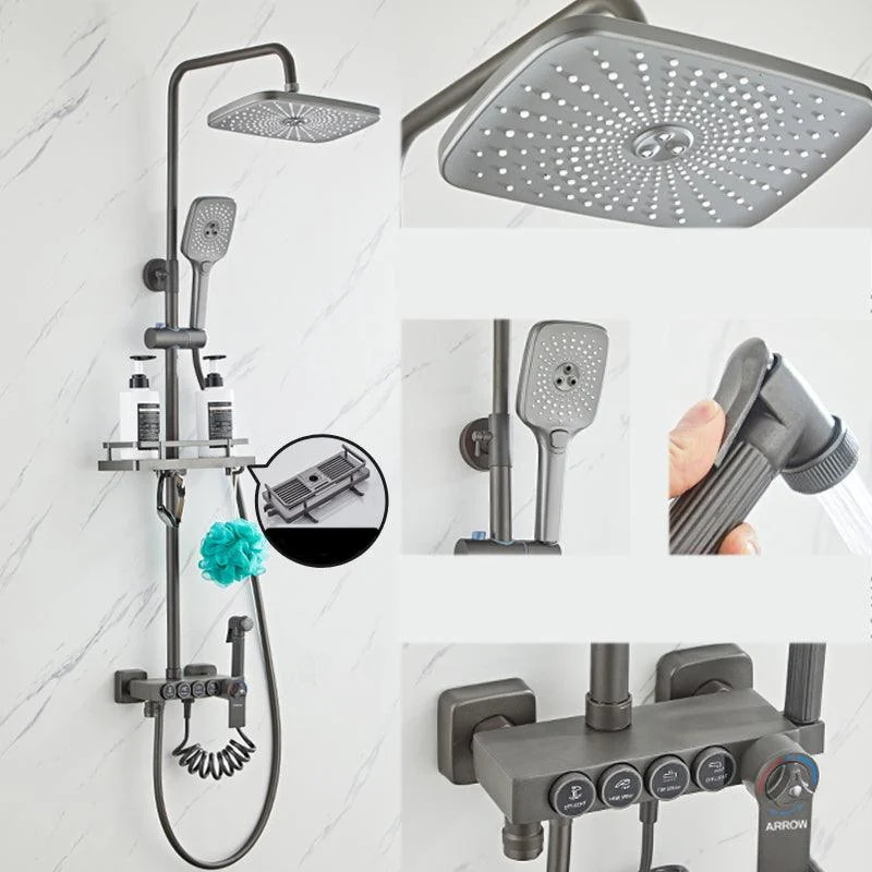 Grey Shower System Square Handheld Shower Head Wall Mounted Rain Shower System -Bathlova