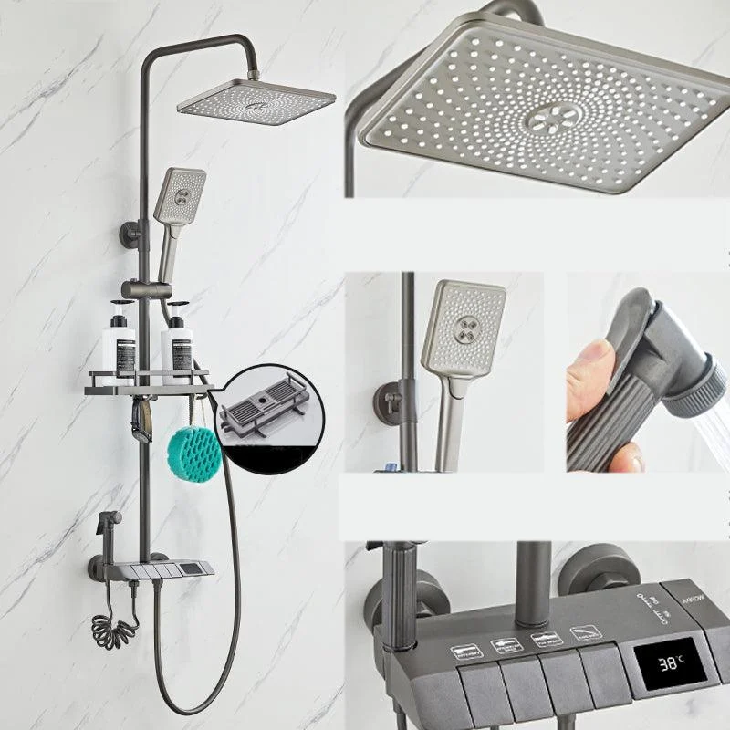 Grey Shower System Square Handheld Shower Head Wall Mounted Rain Shower System -Bathlova