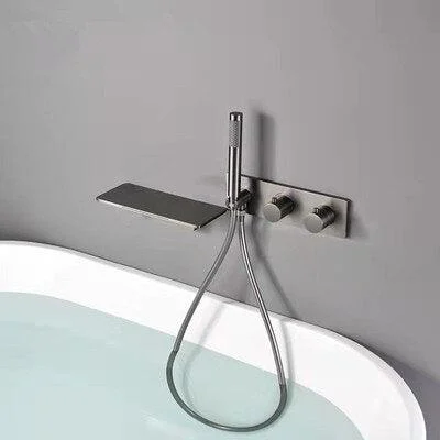 Gun Grey Brass Bathtub Shower Tap Set Hot and Cold Mixer Crane Tap -Bathlova