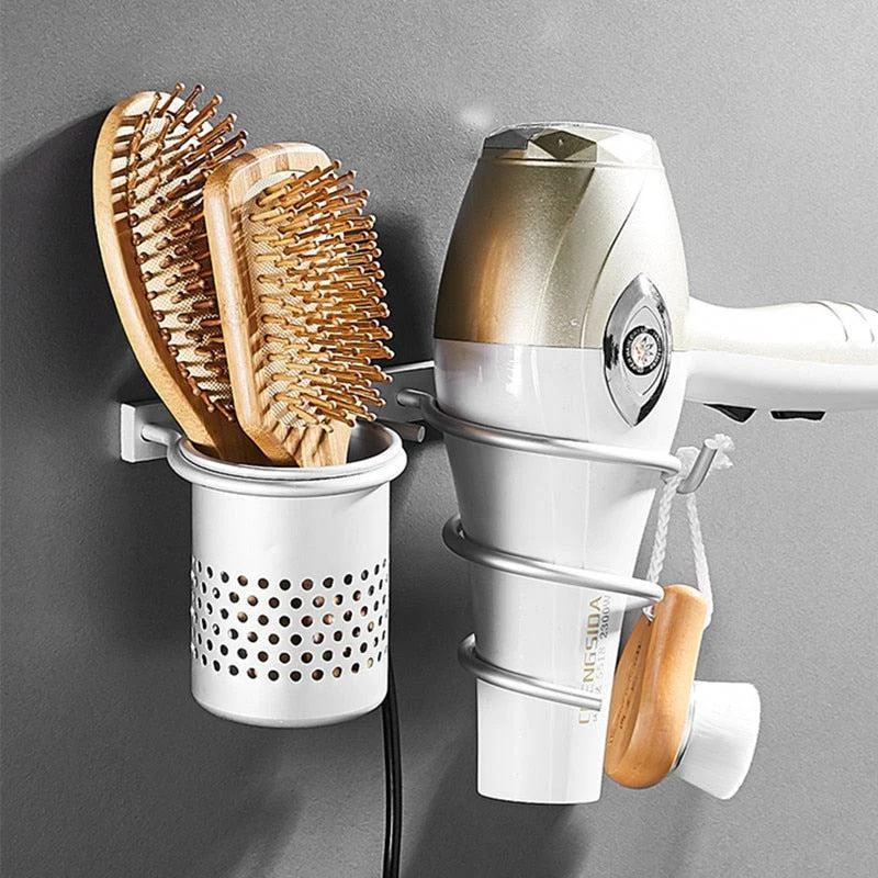 Hair Dryer Holder Space Bathroom Wallshelf Hair Dryer Rack with Basket -Bathlova