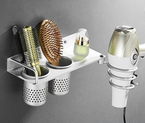 Hair Dryer Holder Space Bathroom Wallshelf Hair Dryer Rack with Basket -Bathlova