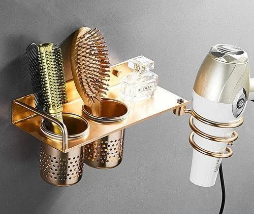 Hair Dryer Holder Space Bathroom Wallshelf Hair Dryer Rack with Basket -Bathlova