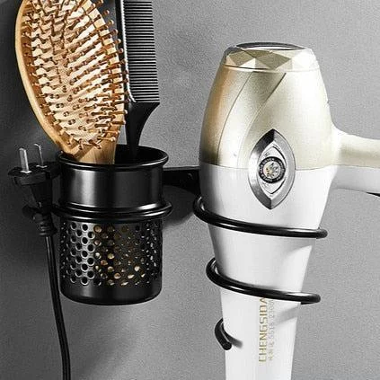 Hair Dryer Holder Space Bathroom Wallshelf Hair Dryer Rack with Basket -Bathlova