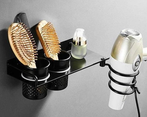 Hair Dryer Holder Space Bathroom Wallshelf Hair Dryer Rack with Basket -Bathlova