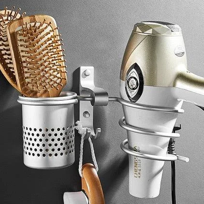 Hair Dryer Holder Space Bathroom Wallshelf Hair Dryer Rack with Basket -Bathlova