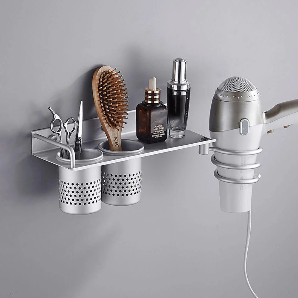 Hair Dryer Rack with Basket Bathroom Wall Shelf Hair Comb Brush Holder -Bathlova