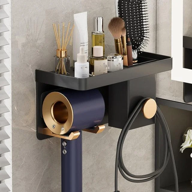 Hair Dryer Stand Wall Holder For Hairdryer Cradle With Storage Tray -Bathlova