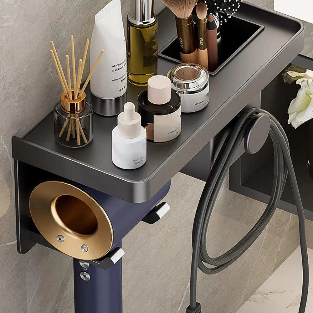 Hair Dryer Stand Wall Holder For Hairdryer Cradle With Storage Tray -Bathlova