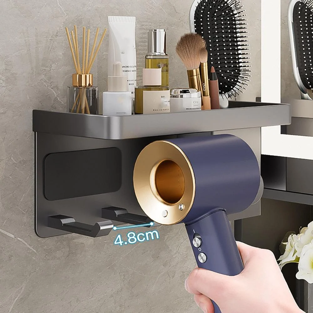 Hair Dryer Stand Wall Holder For Hairdryer Cradle With Storage Tray -Bathlova