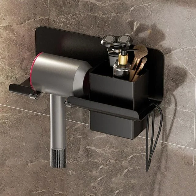 Hair Dryer Stand Wall Holder For Hairdryer Cradle With Storage Tray -Bathlova