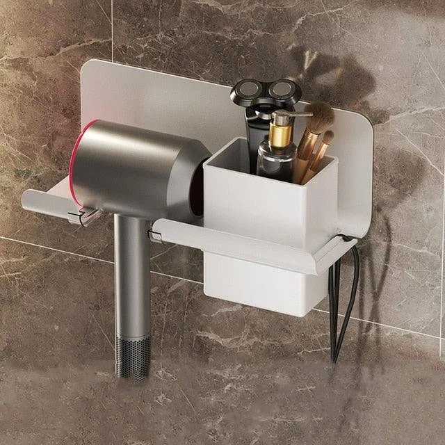 Hair Dryer Stand Wall Holder For Hairdryer Cradle With Storage Tray -Bathlova