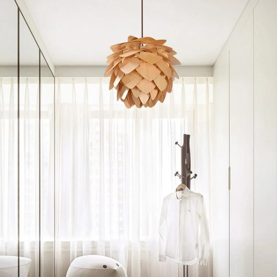 Handcrafted Wood Pinecone Pendant Light -Bathlova