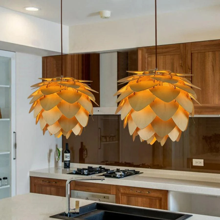 Handcrafted Wood Pinecone Pendant Light -Bathlova