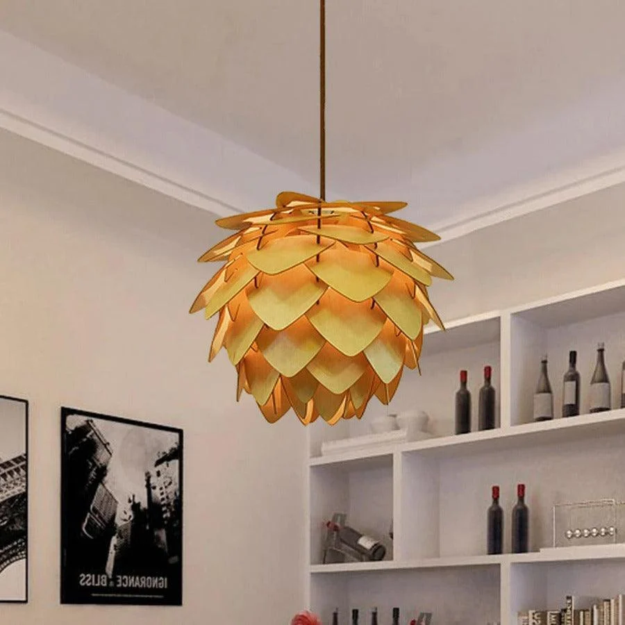 Handcrafted Wood Pinecone Pendant Light -Bathlova