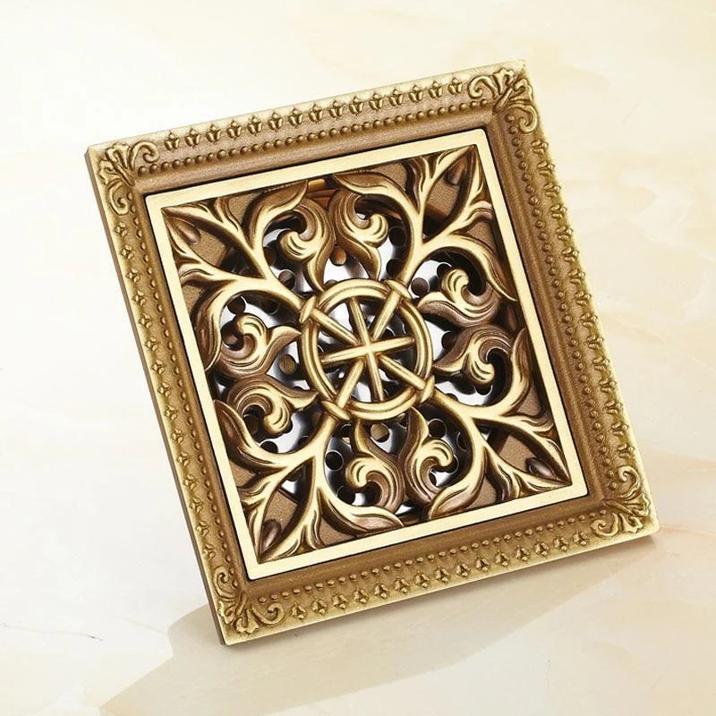 Index Bath 4" Elegant Antique Brass Bathroom Shower Floor Grate Drain -Bathlova