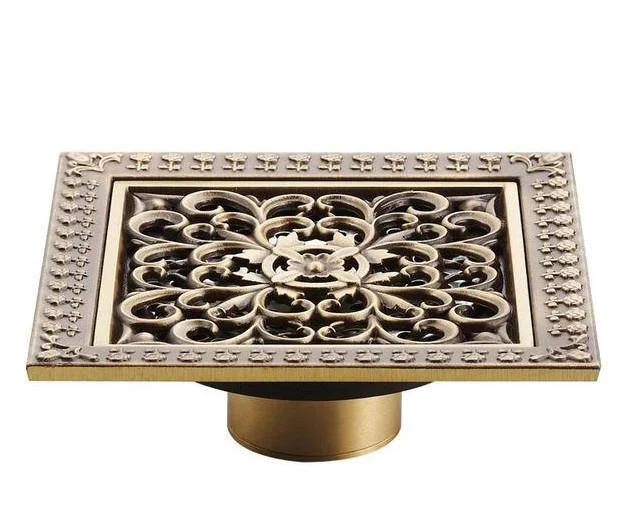 Index Bath 4" Elegant Antique Brass Bathroom Shower Floor Grate Drain -Bathlova