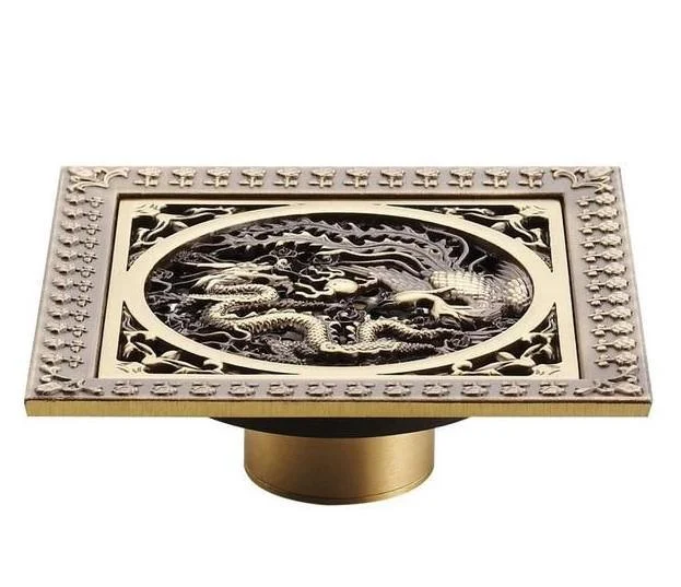 Index Bath 4" Elegant Antique Brass Bathroom Shower Floor Grate Drain -Bathlova