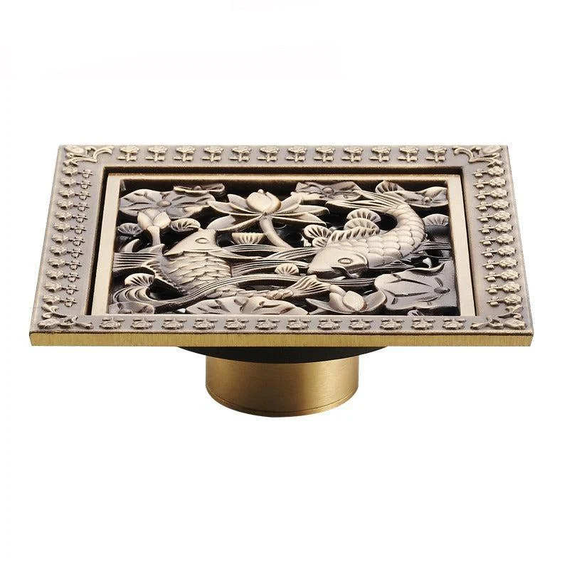 Index Bath 4" Elegant Antique Brass Bathroom Shower Floor Grate Drain -Bathlova