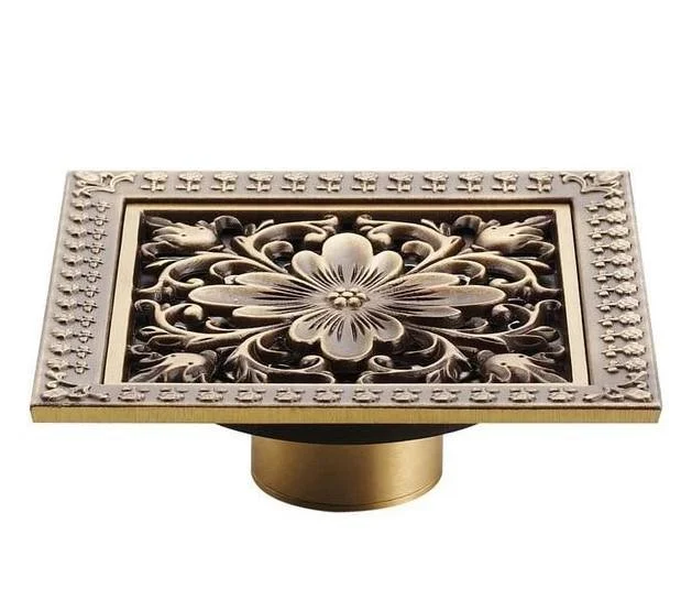 Index Bath 4" Elegant Antique Brass Bathroom Shower Floor Grate Drain -Bathlova