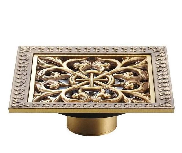 Index Bath 4" Elegant Antique Brass Bathroom Shower Floor Grate Drain -Bathlova