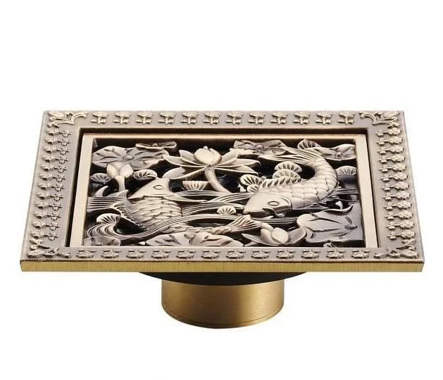 Index Bath 4" Elegant Antique Brass Bathroom Shower Floor Grate Drain -Bathlova