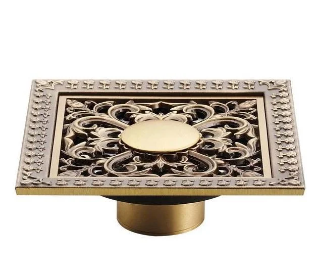 Index Bath 4" Elegant Antique Brass Bathroom Shower Floor Grate Drain -Bathlova