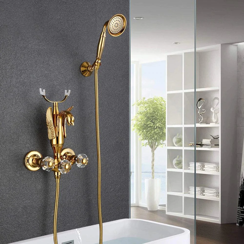 Index Bath Golden Brass Bath Shower Tap Set Wall Mounted Swan Bathroom Tap -Bathlova